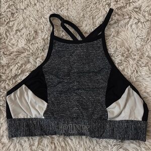 PINK Victoria's Secret Black and Gray Sports Bra with Racerback